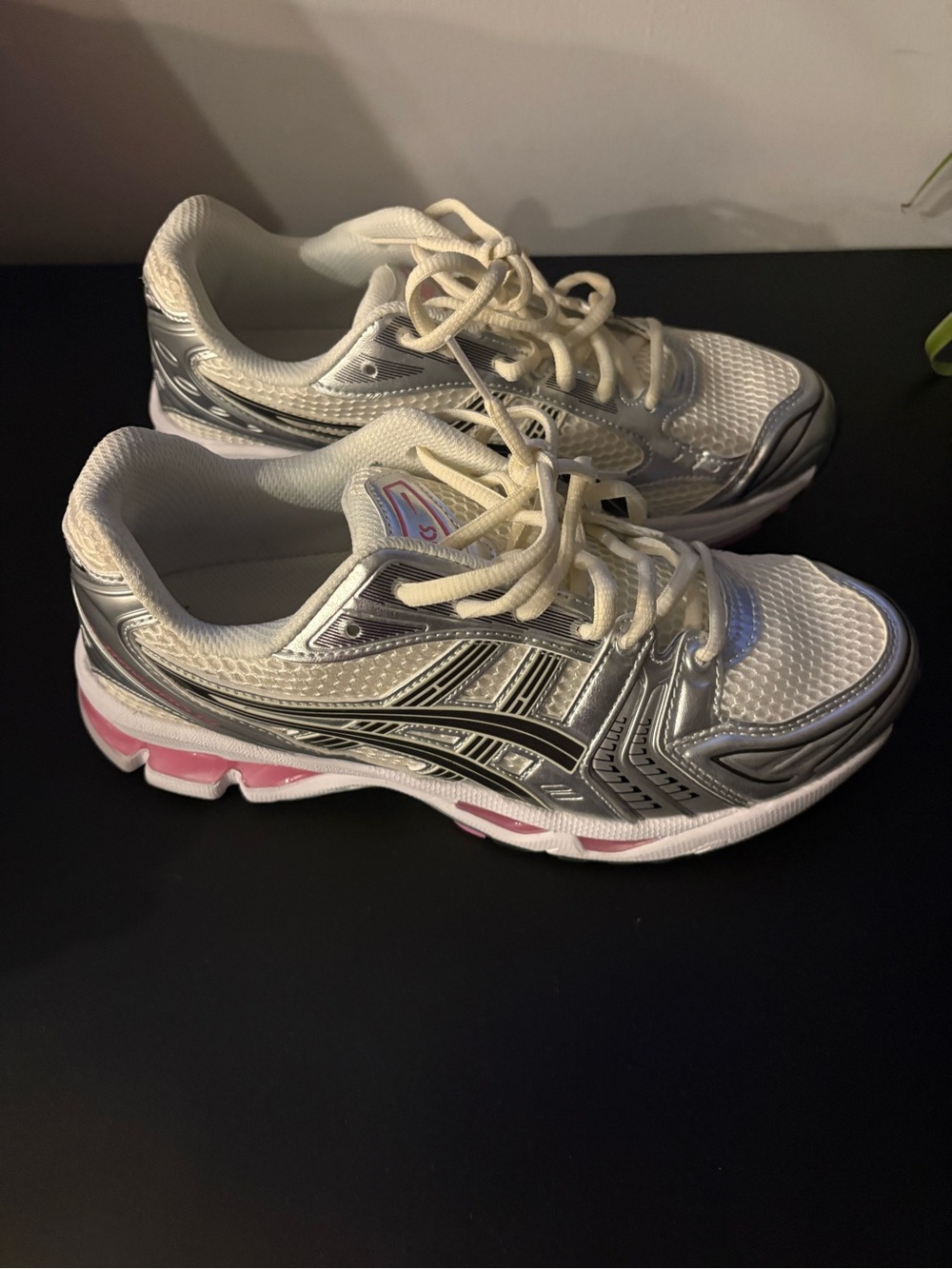 ASICS White and Silver Running Sneakers with Pink Accents
